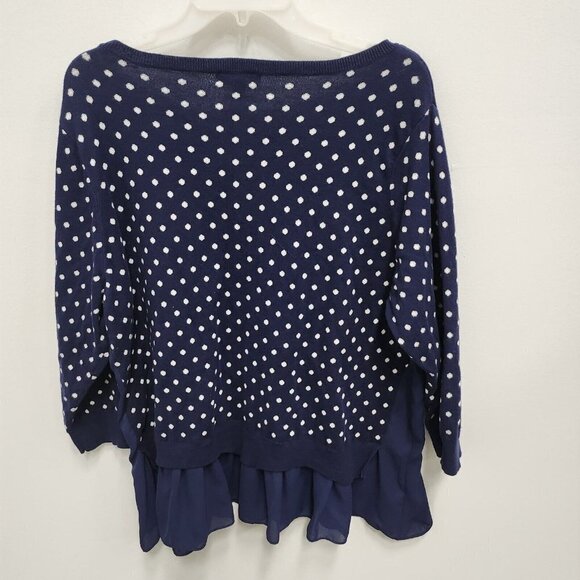 Chaps Blue Polka Dot Mock Layered Chiffon Hem Pullover Sweater Size 2X - Picture 8 of 9